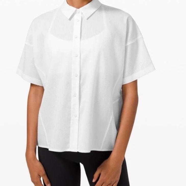 Lululemon Athletica Boxy Seersucker Short Sleeve Top